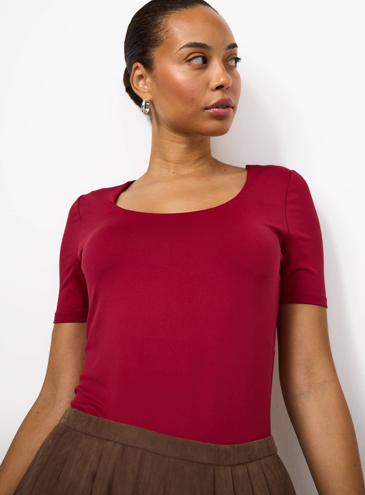 Berry Red Polyamide Slim Fit Scoop Neck T-Shirt 22 - Image 1